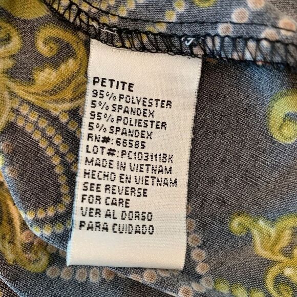 Chelsea Suite Patterned Sheath Dress Green Black Knit Stretch Size 10P - Picture 9 of 9